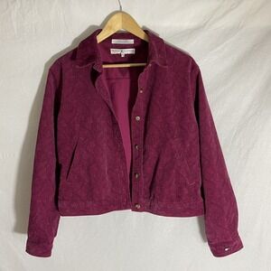 Tommy Hilfiger Jacket Womens Medium M Golf Corduroy Pink Magenta Button Up